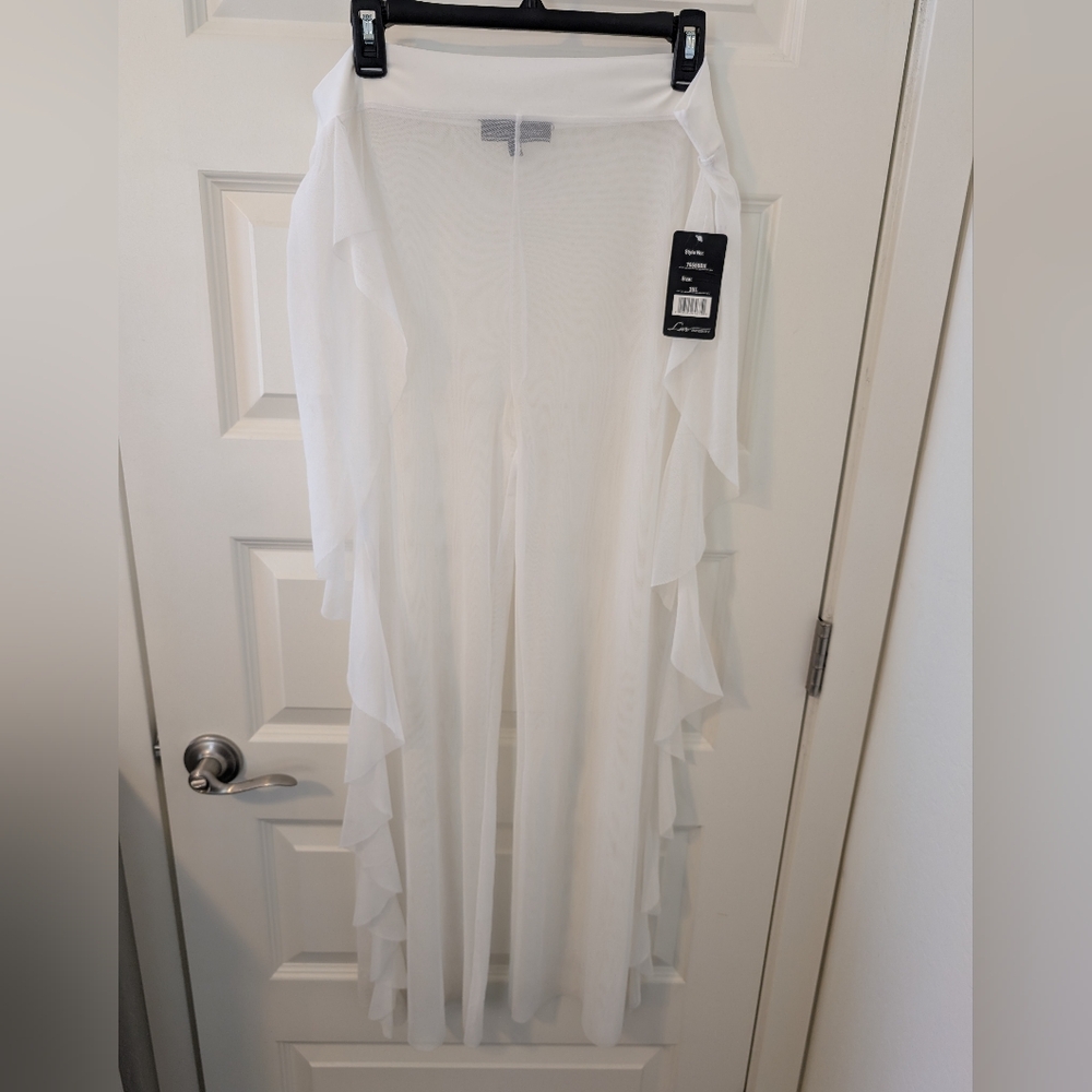 LOVE UNIVERSITY Sheer White Pants Ruffled Resort Wear Swim Cover Up Plus Size 3X
